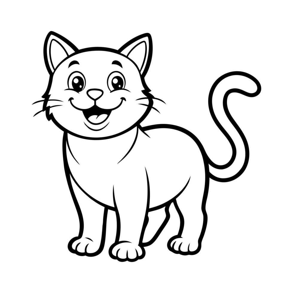 A smiling cat full body line art vector