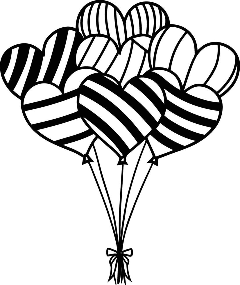 black and white heart shaped balloons coloring page vector