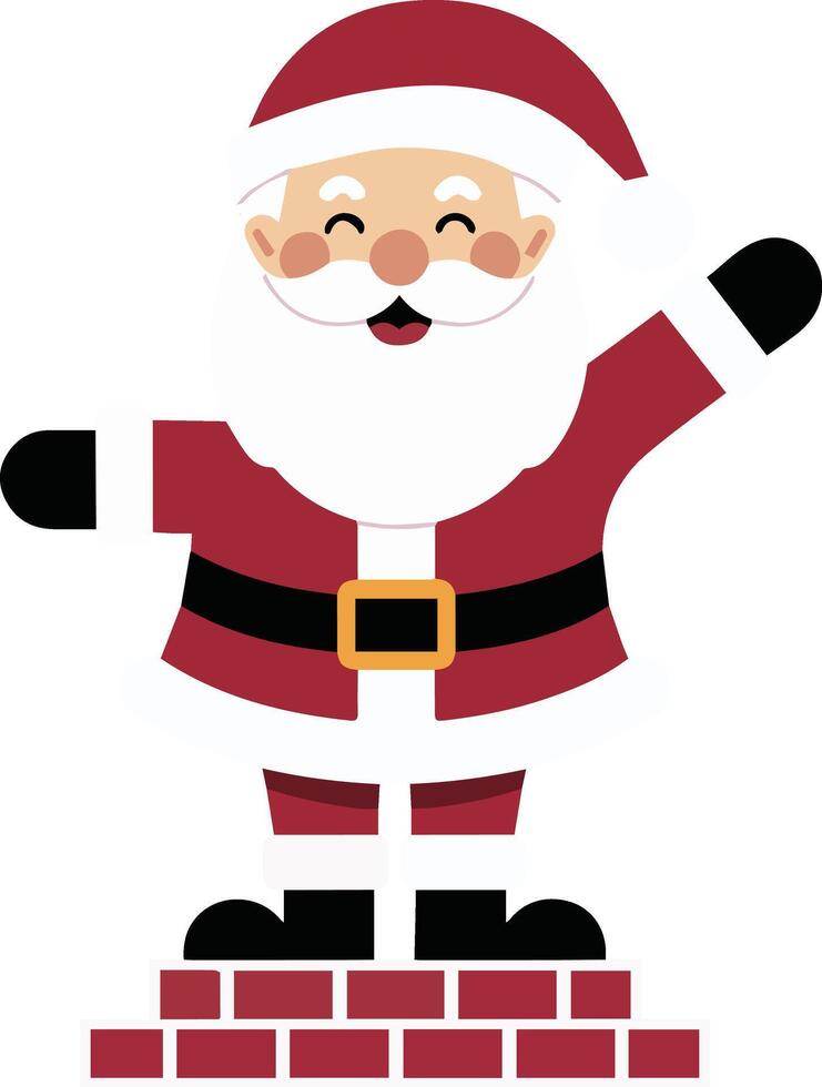 A cartoonstyle santa claus standing above a brick wall. vector