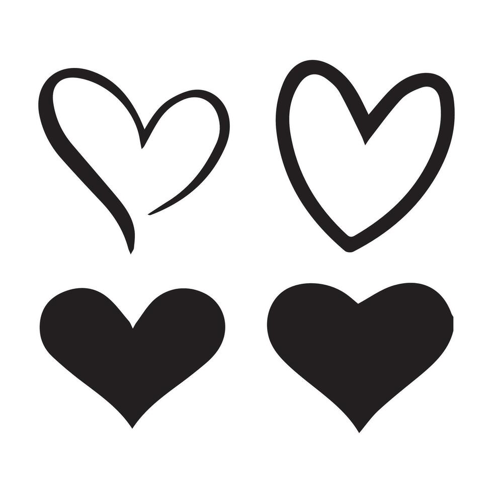 4 black heart shape set silhouette vector