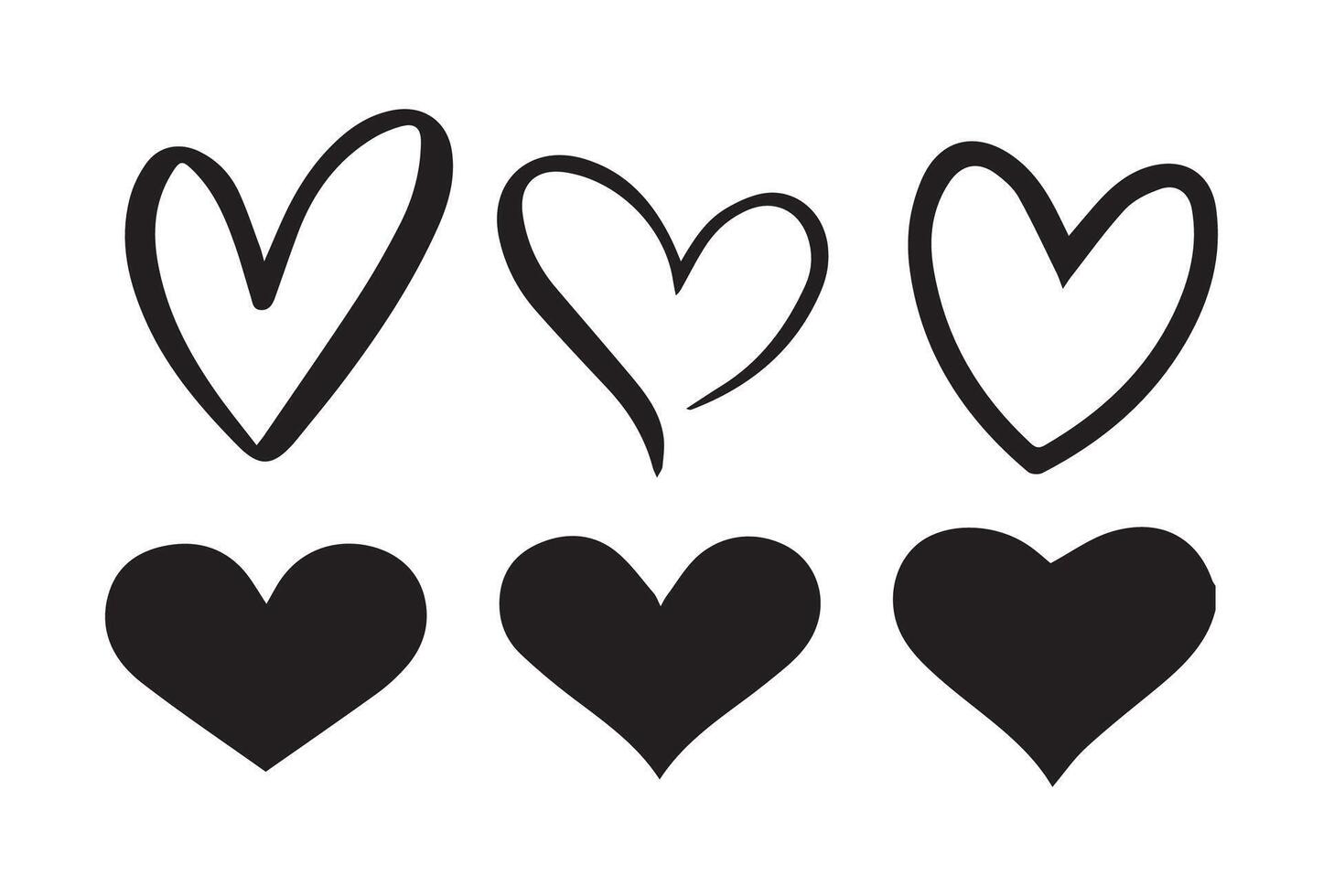 different black heart shape set silhouette vector