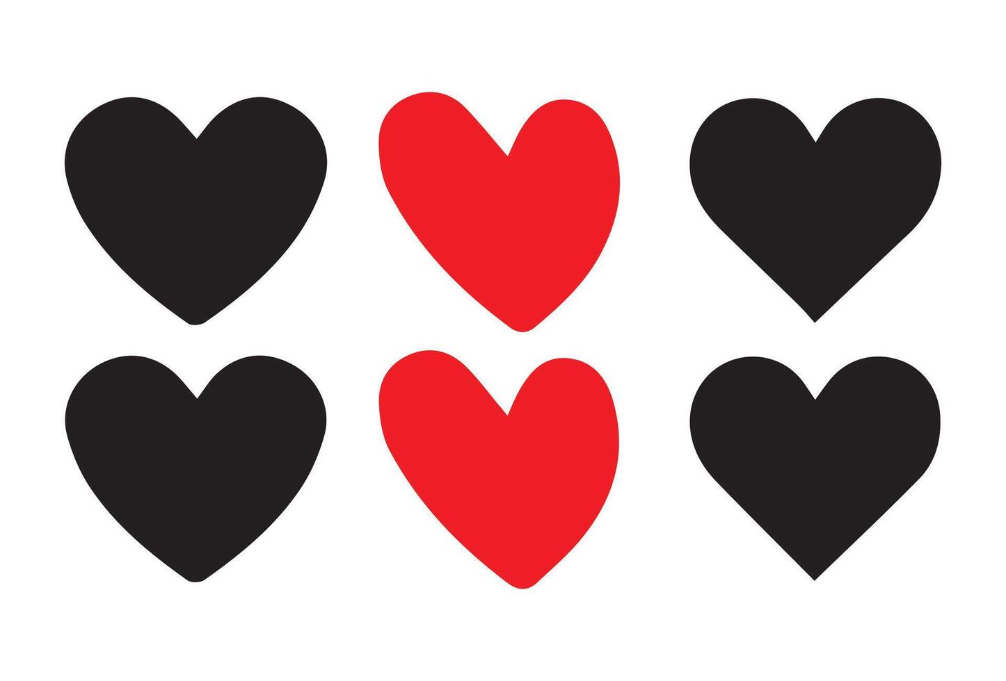 Black and Red heart icons set vector