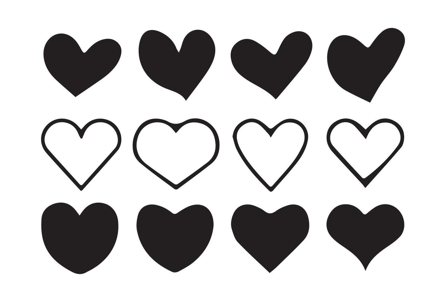 Collection of black heart symbol, Love hearts signs icon set, vector