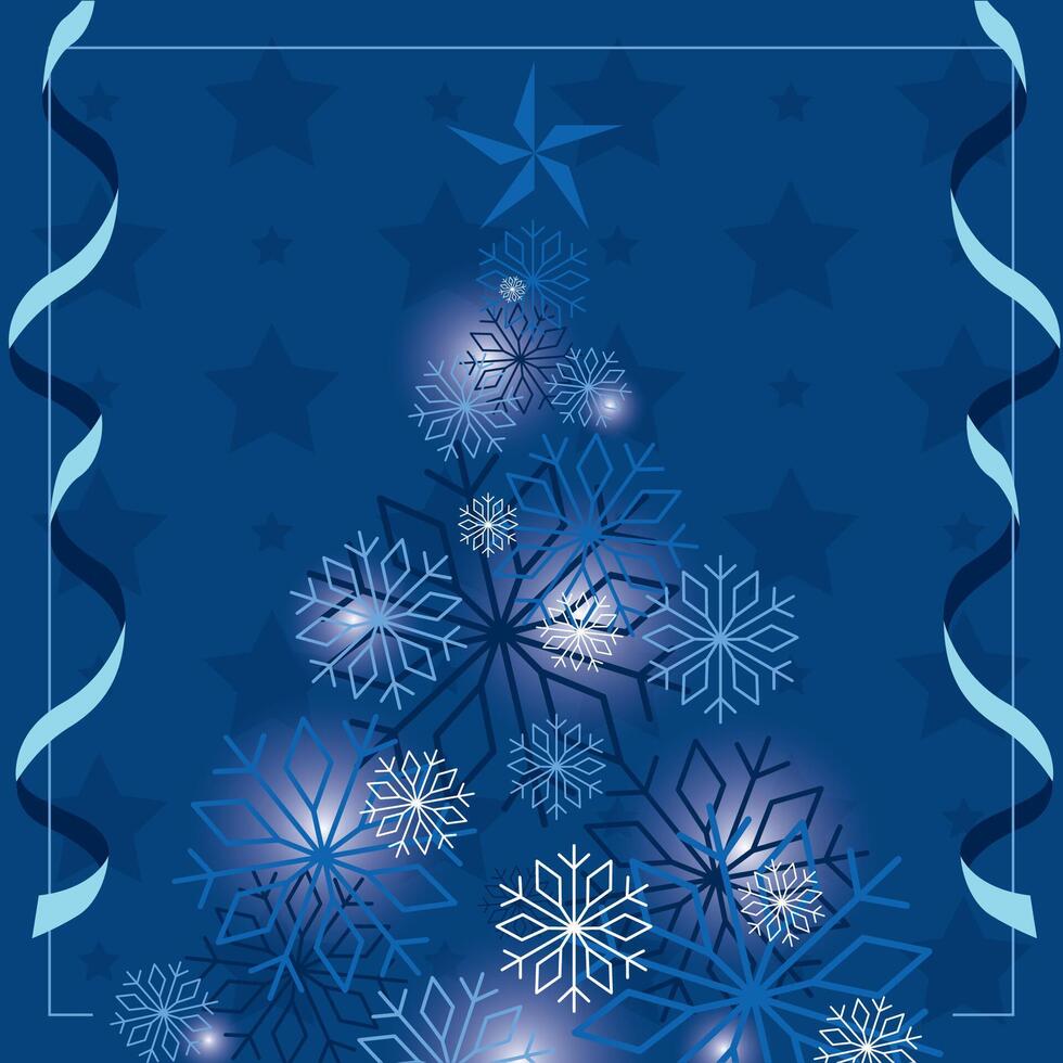 Snowflakes and stars on festive blue background vector