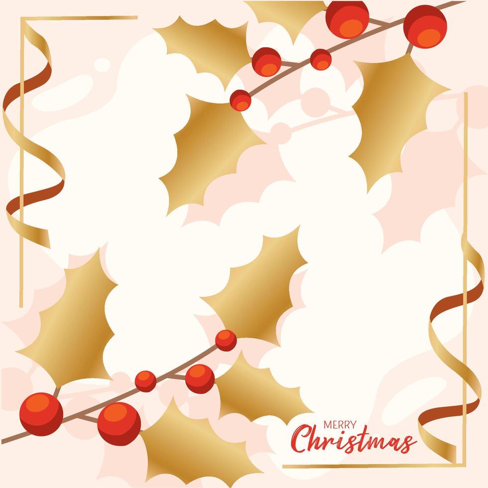 Holly leaves and golden details on beige background vector