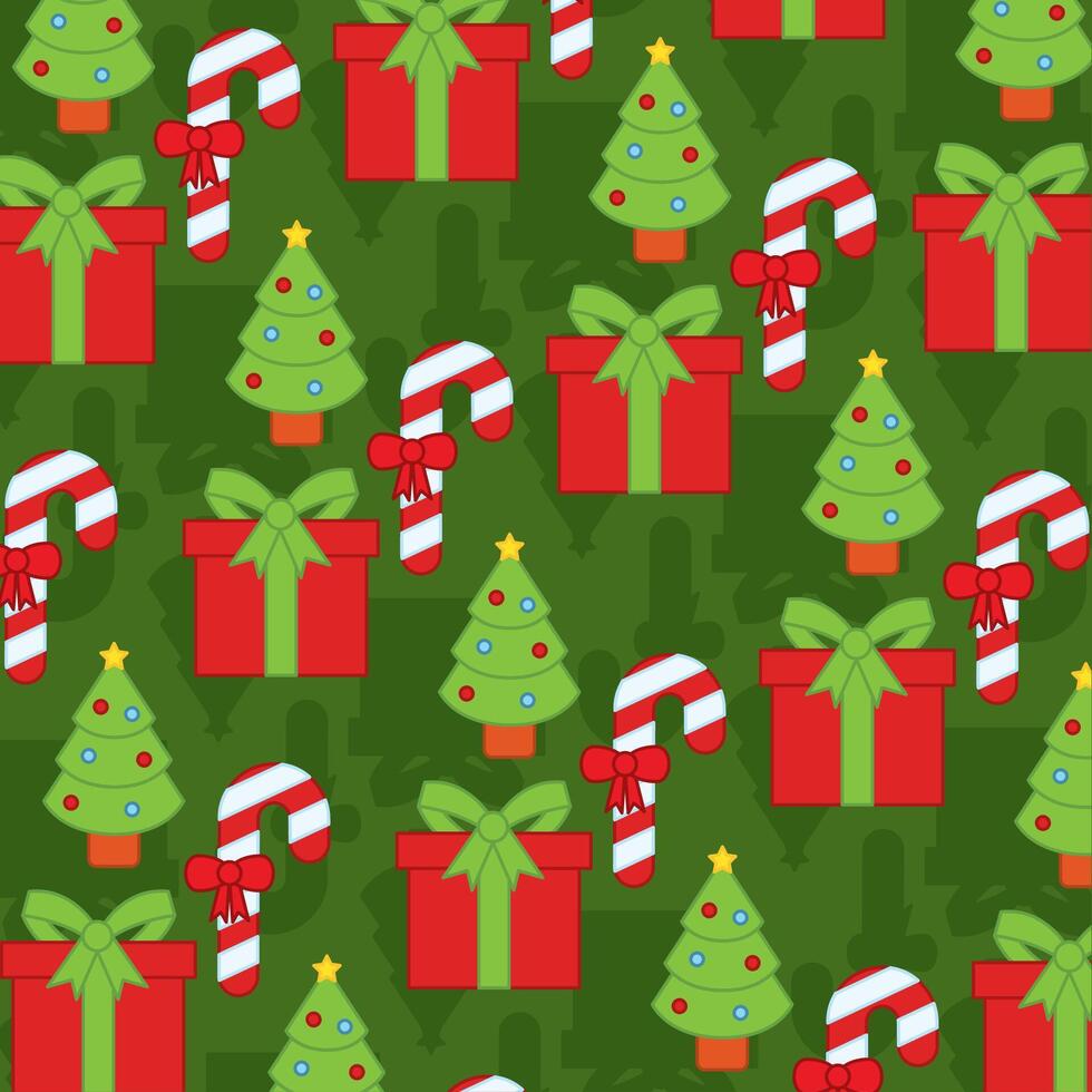Christmas pattern with gifts and candy canes vector