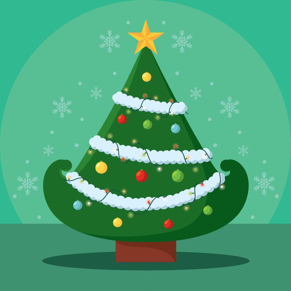 Christmas tree with snow garlands and ornaments vector