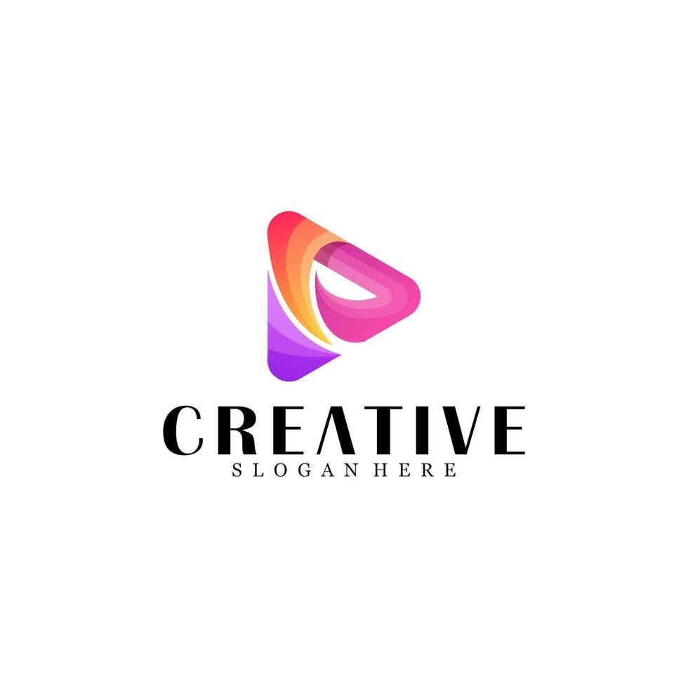 Colorful play media logo design vector