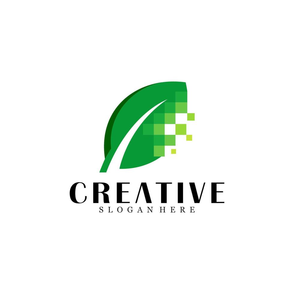 Abstract pixel leaf logo design vector