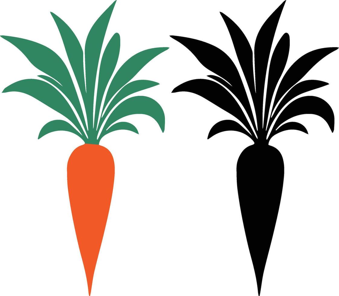 Cartoon Carrot Vegetable in black and orange silhouette. vector