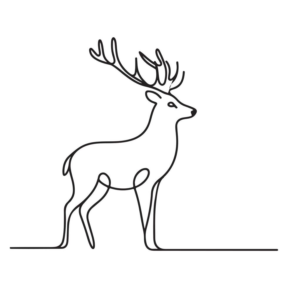 single one line deer silhouette on white background vector