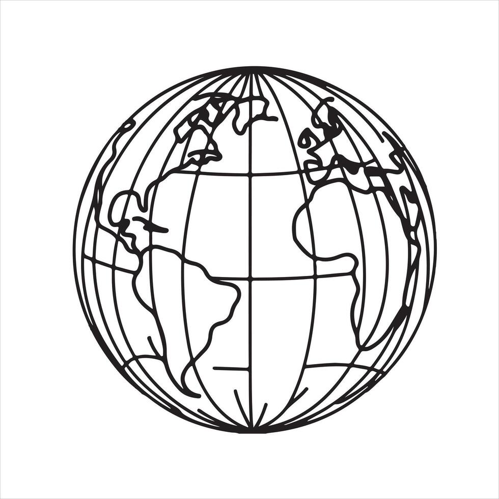 single one line globe black silhouette on white background vector