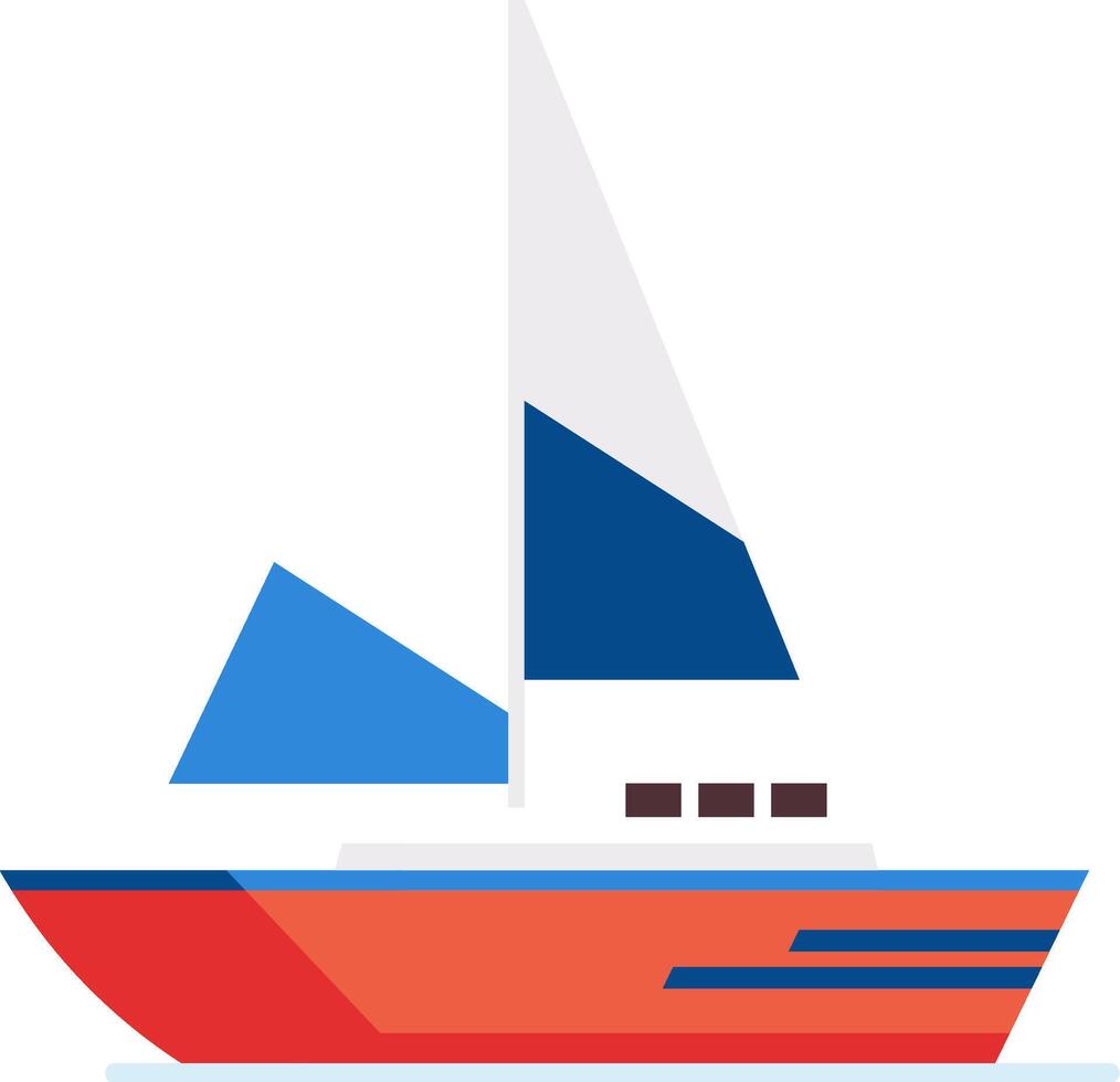 Red sailboat gliding across sparkling waters, showcasing vibrant blue and white sails, embodying the spirit of adventure, travel, and leisurely pursuits on the open sea vector