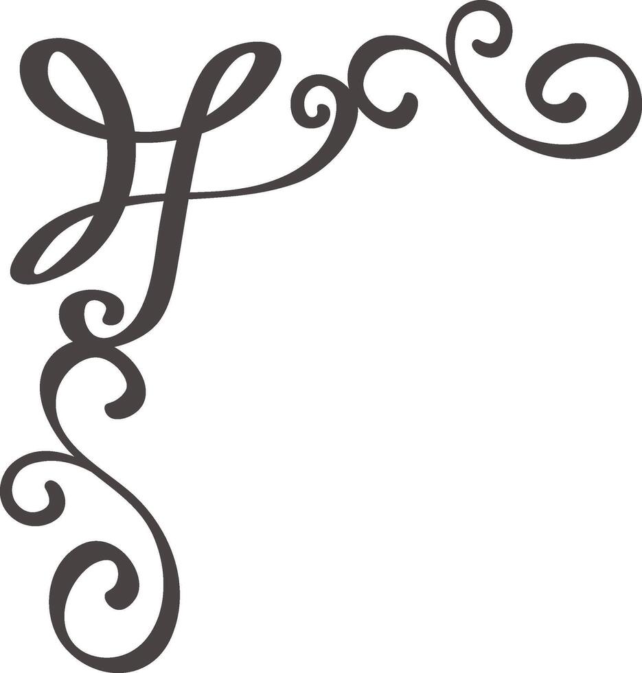 Hand drawn swirls and flourishes create an elegant and decorative corner design, perfect for adding a touch of sophistication to invitations, stationery, or other design projects vector