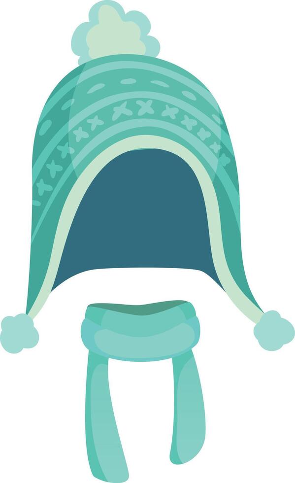 Knitted winter hat with ear flaps and pom poms, paired with a matching scarf, provides a cozy and stylish way to stay warm during cold weather vector