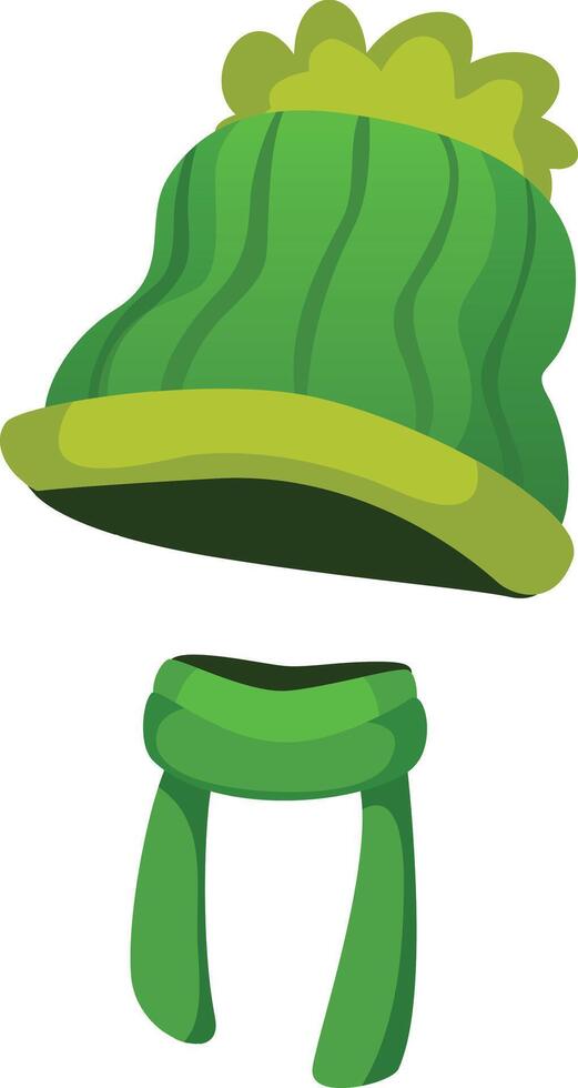 Green winter hat and scarf set providing cozy warmth and comfort, ensuring protection against cold weather while enhancing style during chilly seasons and outdoor adventures vector