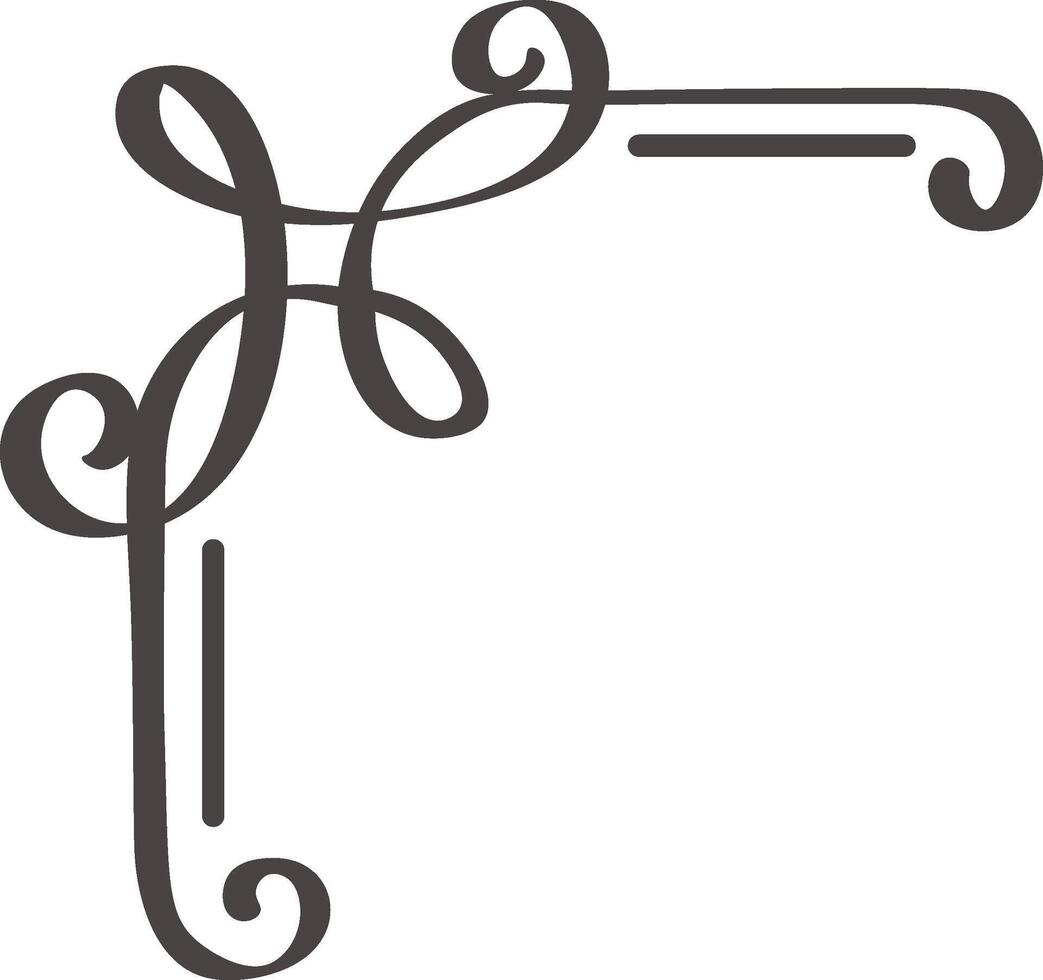 Hand drawn flourish forming an elegant corner accent, adding a touch of sophistication and vintage charm to invitations, stationery, or graphic designs vector