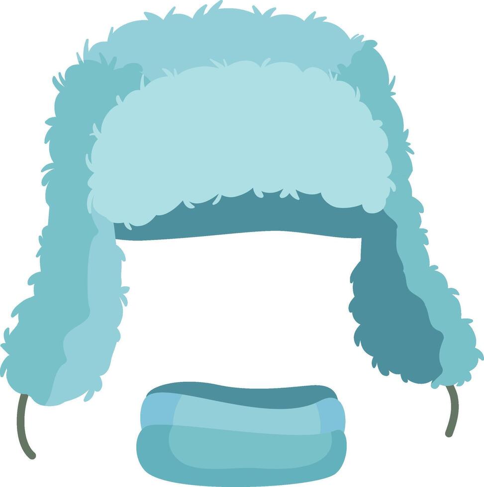 Light blue ushanka protecting from cold weather with ear covering flaps and neck cover, winter clothes, warm hat, isolated on white background vector