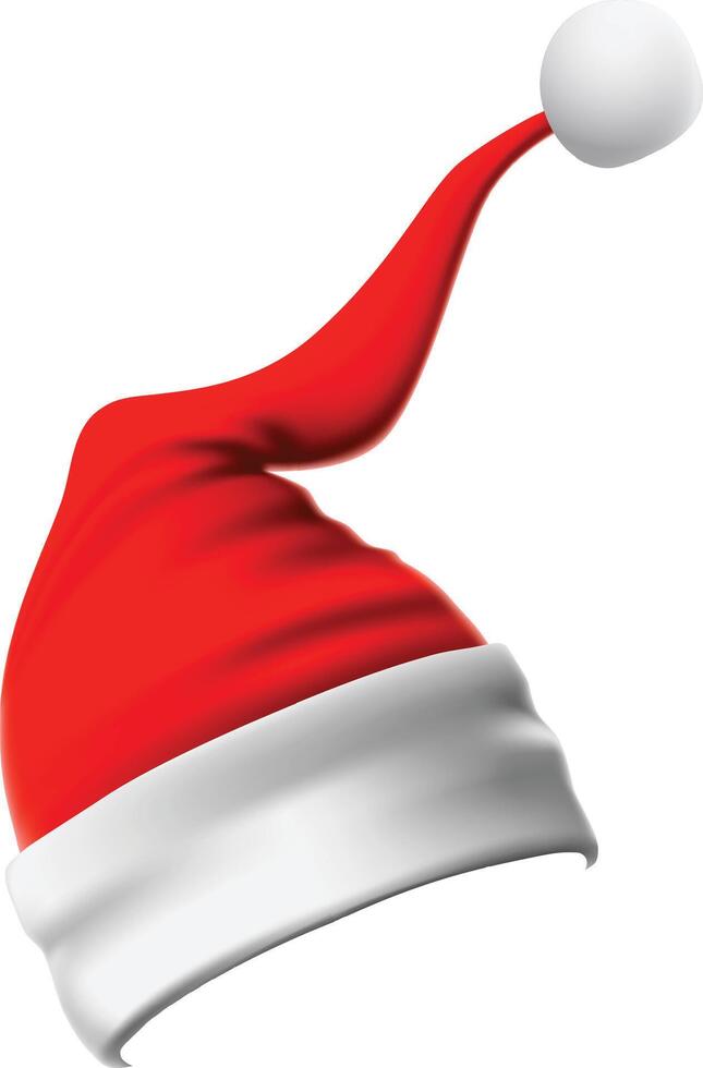 Red and white santa claus hat with white pompom tilting slightly to the right, providing a festive and cheerful image perfect for christmas projects vector