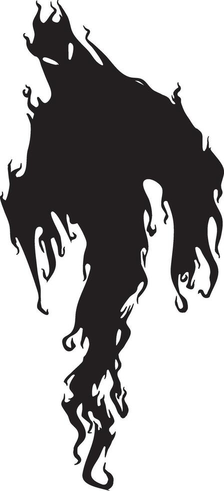 Black ink figure forming a ghost with flamed edges floating in a white background, creating a spooky and mysterious atmosphere, suitable for halloween or horror themed projects vector