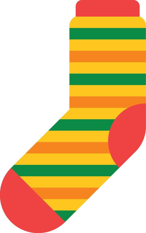 Colorful striped sock featuring warm hues of yellow, orange, and red, accented by contrasting green stripes, perfect for playful fashion projects vector