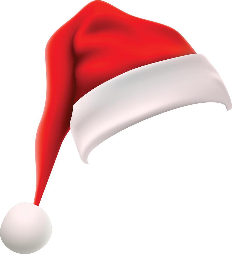 Red and white santa claus hat featuring a fluffy white pompom, isolated on a bright white background, embodying the joyful spirit of christmas and festive celebrations vector