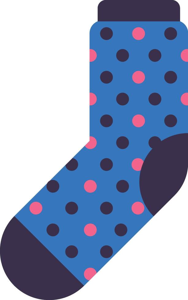 Blue sock with pink and dark blue dots pattern isolated on white background, perfect for representing fashion, winter, warmth, or simply a cozy and stylish accessory vector