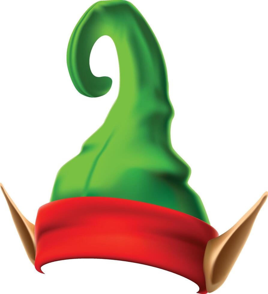 Green elf hat featuring a vibrant red band and whimsical pointy ears, capturing the enchanting spirit of christmas, serves as a joyful symbol of holiday celebrations and festivities vector