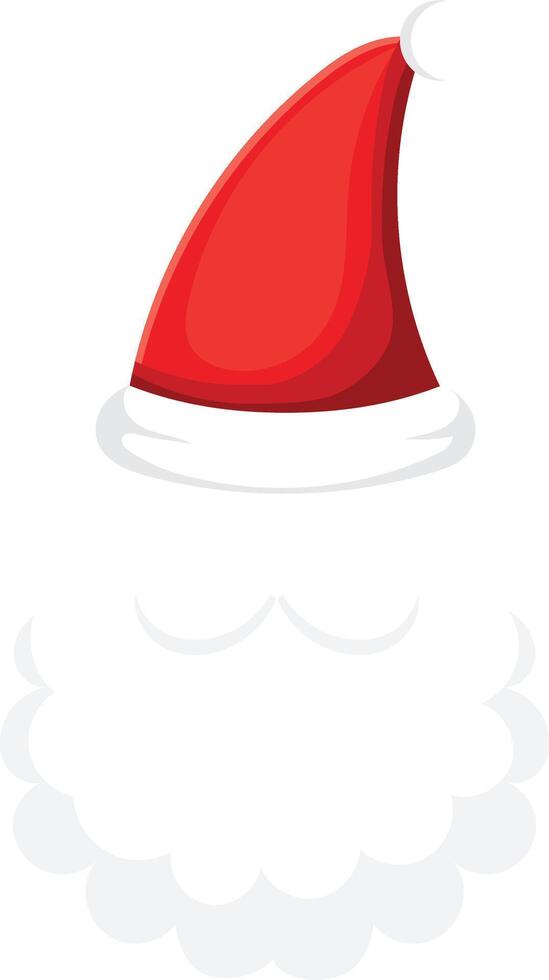 Red santa claus hat with white trim and fluffy white beard evokes the spirit of christmas, symbolizing joy, gifts, and holiday celebrations vector