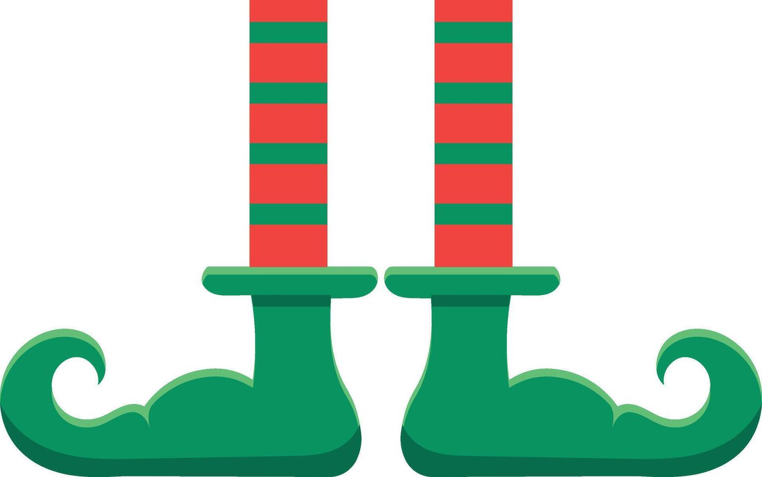 Christmas elf legs featuring whimsical green shoes with curled toes and vibrant red and green striped socks create a fun, festive touch for holiday themed designs and decorations vector