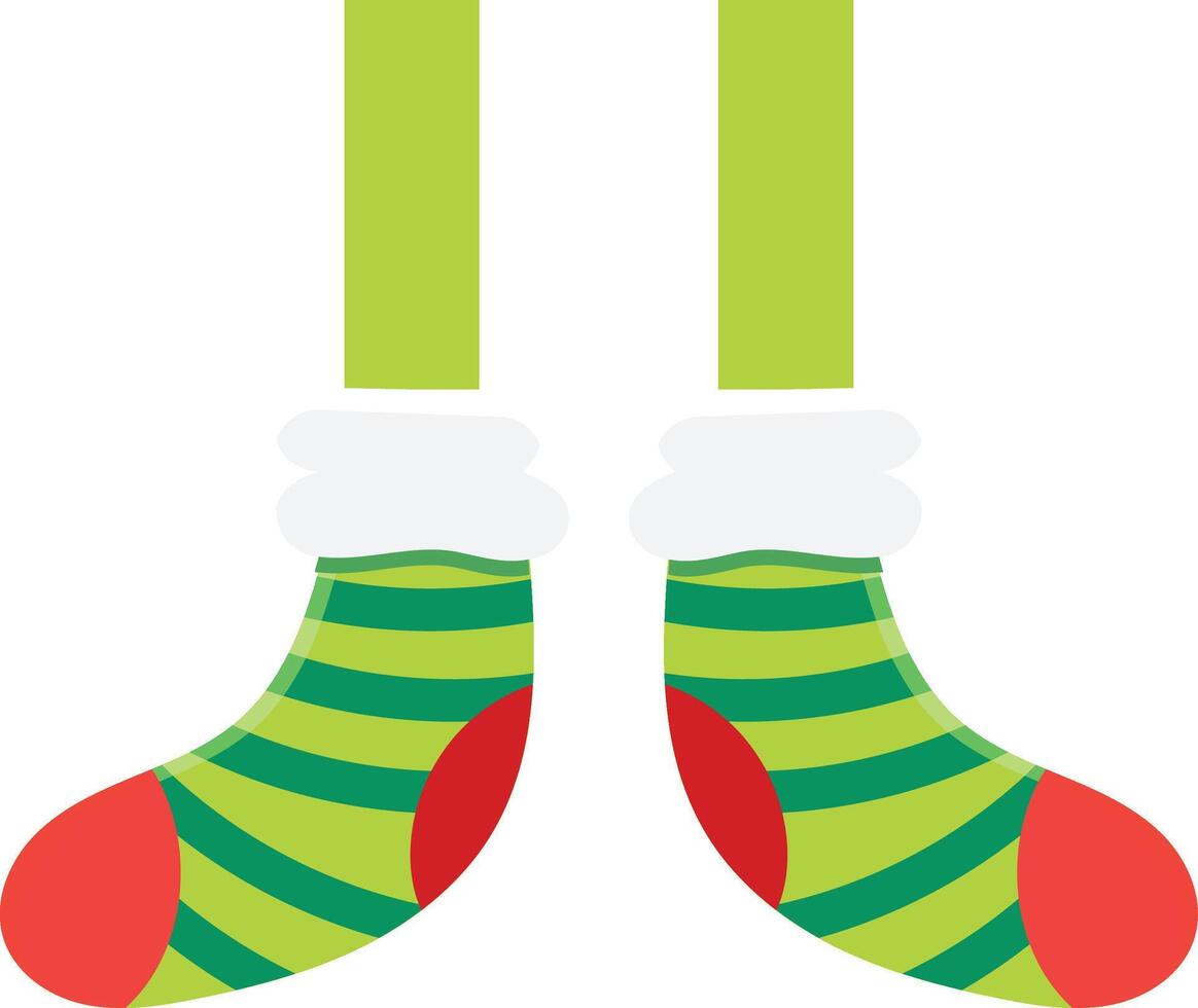 Hanging green and red striped christmas socks with cozy white cuffs, eagerly awaiting the joyful moments of being filled with festive gifts and delightful candy vector
