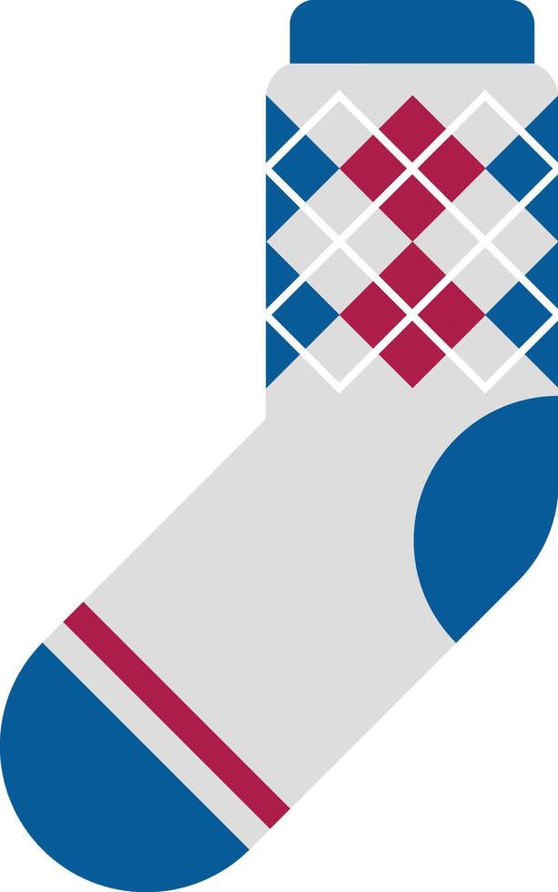 Warm argyle sock featuring a traditional diamond pattern in rich shades of blue and red, providing a stylish and cozy option for fashionable footwear during chilly seasons vector