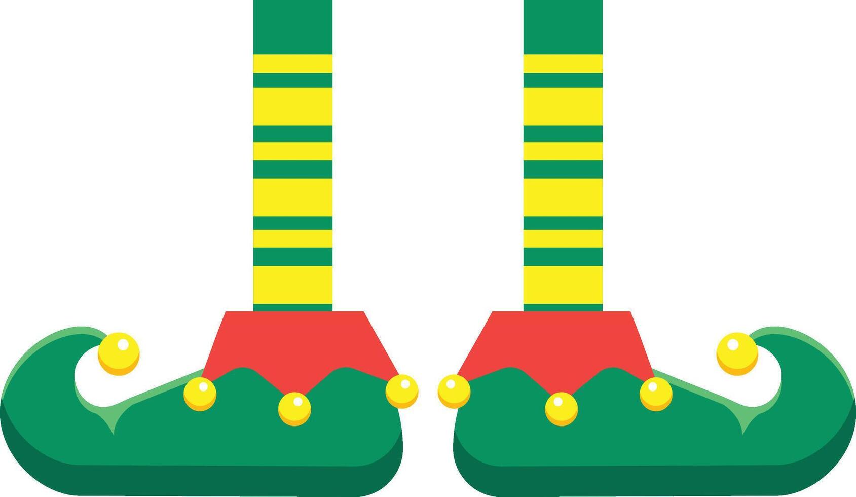 Christmas elf wearing green and yellow striped stockings and green shoes with curled toes and three yellow bells, a festive and whimsical design element for holiday projects vector