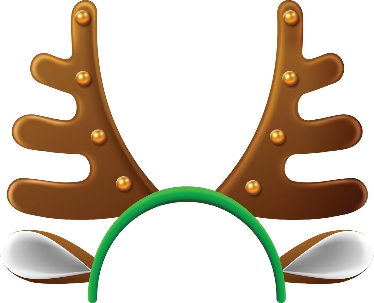 Reindeer antlers headband with golden decorations and white ears attached to a green plastic band, bringing festive cheer to christmas celebrations vector