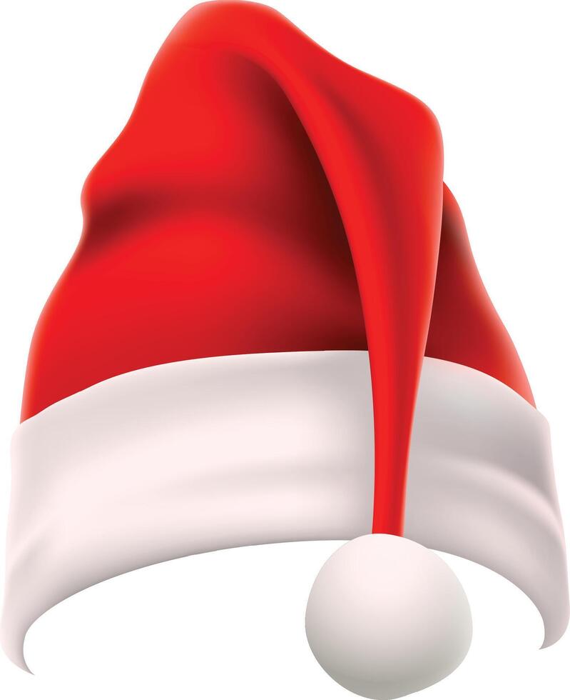 Red and white santa claus hat with fluffy white trim and pompom, evoking the spirit of christmas, holidays, winter celebrations, and joyful traditions vector