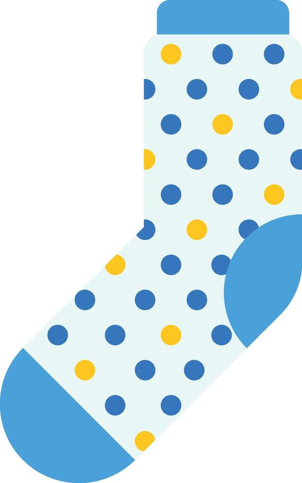 Comfortable sock featuring playful blue and yellow dots against a crisp white background, providing warmth and coziness for feet during chilly winter days vector