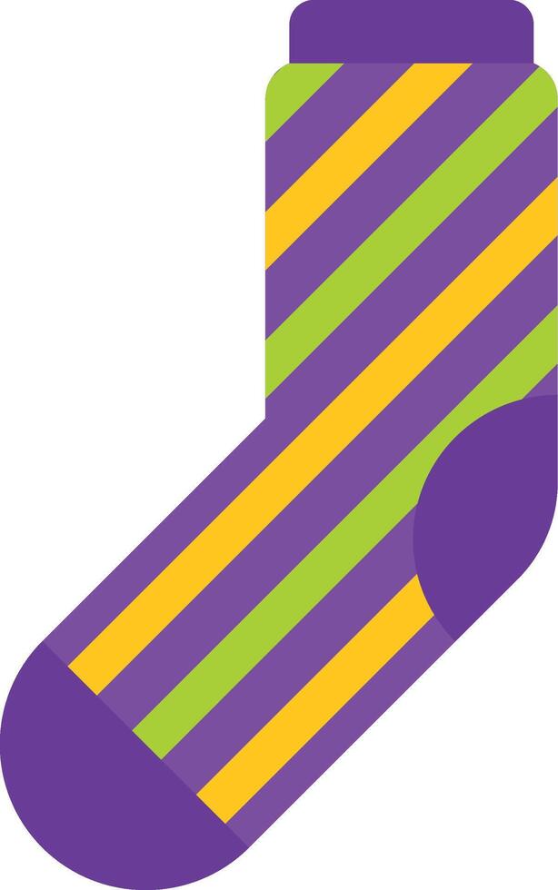 Colorful striped sock representing the festive spirit of mardi gras, featuring purple, green, and gold diagonal stripes, symbolizing justice, faith, and power vector