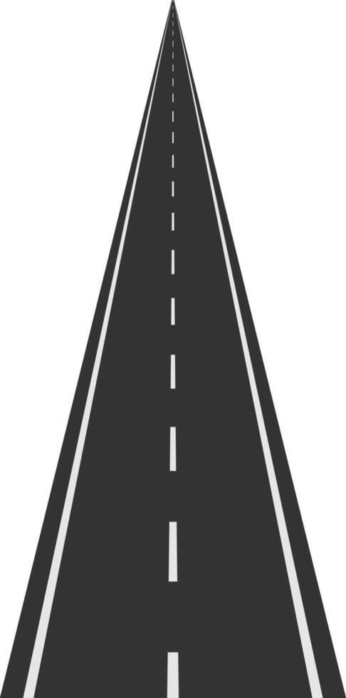 Straight asphalt road with white dashed lines vanishing at the horizon on a white background, representing concepts such as journey, travel, and future vector
