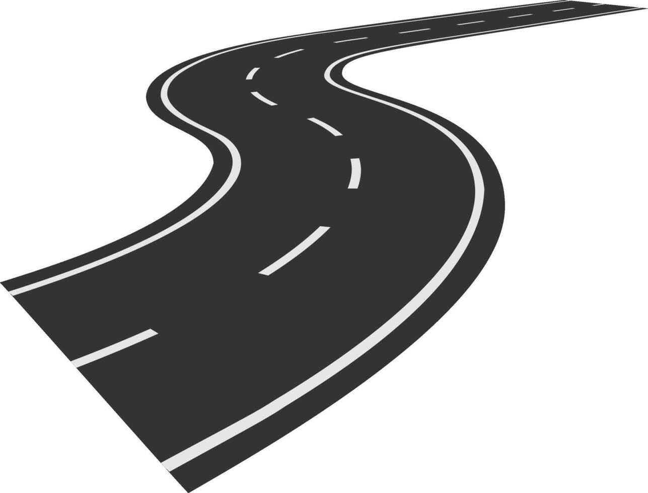 Long winding road stretching into the distance, creating a sense of journey and adventure, with white lines marking the lanes against a clean white background vector