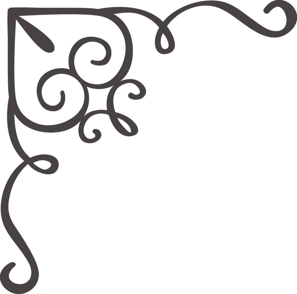 Hand drawn decorative flourish creates a stylish corner element, featuring intricate swirls and elegant curves, suitable for various design projects vector