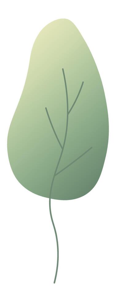 Single green leaf with gradient coloring and delicate stem growing upwards, representing nature, growth, and environmental concepts on a clean white background vector