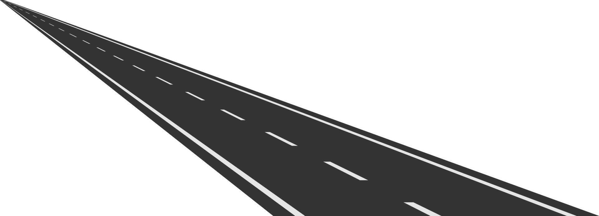 Long straight empty highway going away on white background, concept of road trip, travel, journey, destination, future, perspective, success and transportation vector