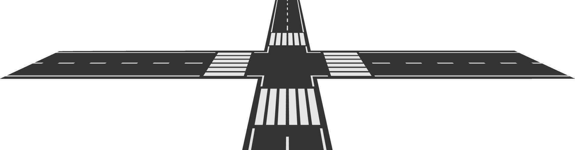 Crossroads featuring pedestrian crossings dividing four roads into the distance, creating a geometric pattern against a white background, symbolizing urban connection vector