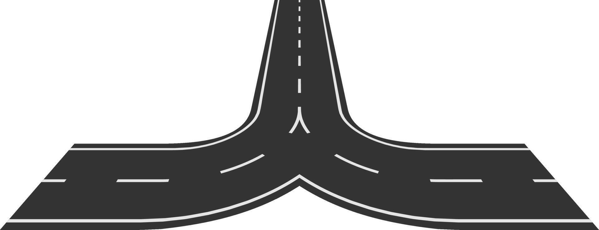 Straight highway splitting in two different curved roads, representing a choice, a dilemma, a new opportunity or a change of plans in business and life vector