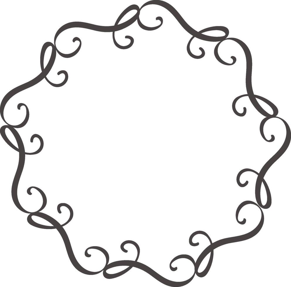 Elegant flourished frame creating an ornate circular border with swirling lines and decorative curls, adding sophistication and vintage charm to invitations and designs vector