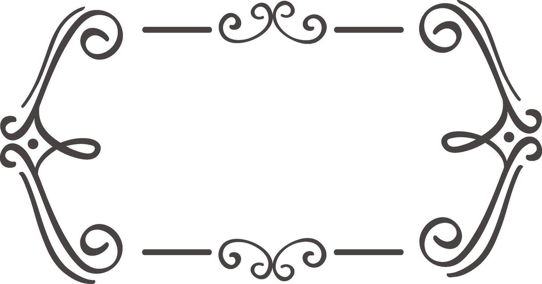 Rectangular frame adorned with elegant flourishes and swirls, providing a sophisticated border for text or images, perfect for invitations, announcements, or decorative elements vector