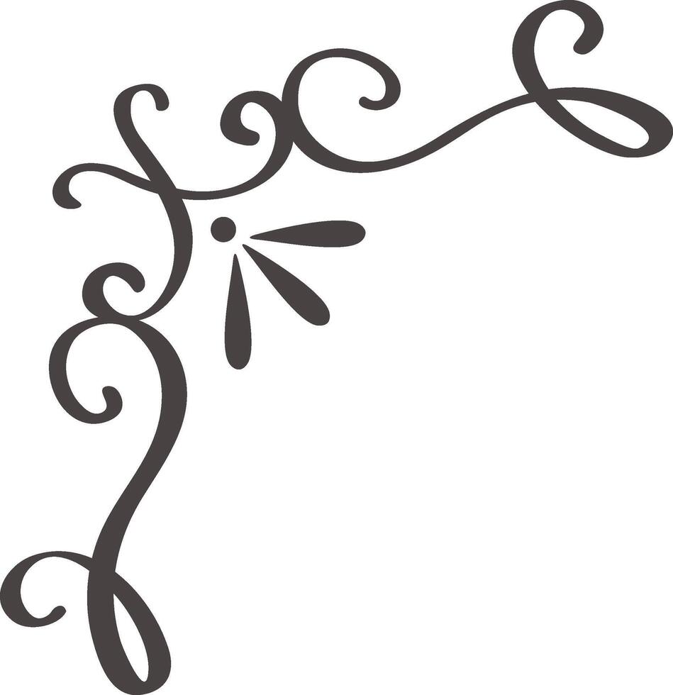 Hand drawn decorative corner flourish featuring elegant swirls, curves, and a stylized floral motif, adding a touch of vintage charm to any design project vector