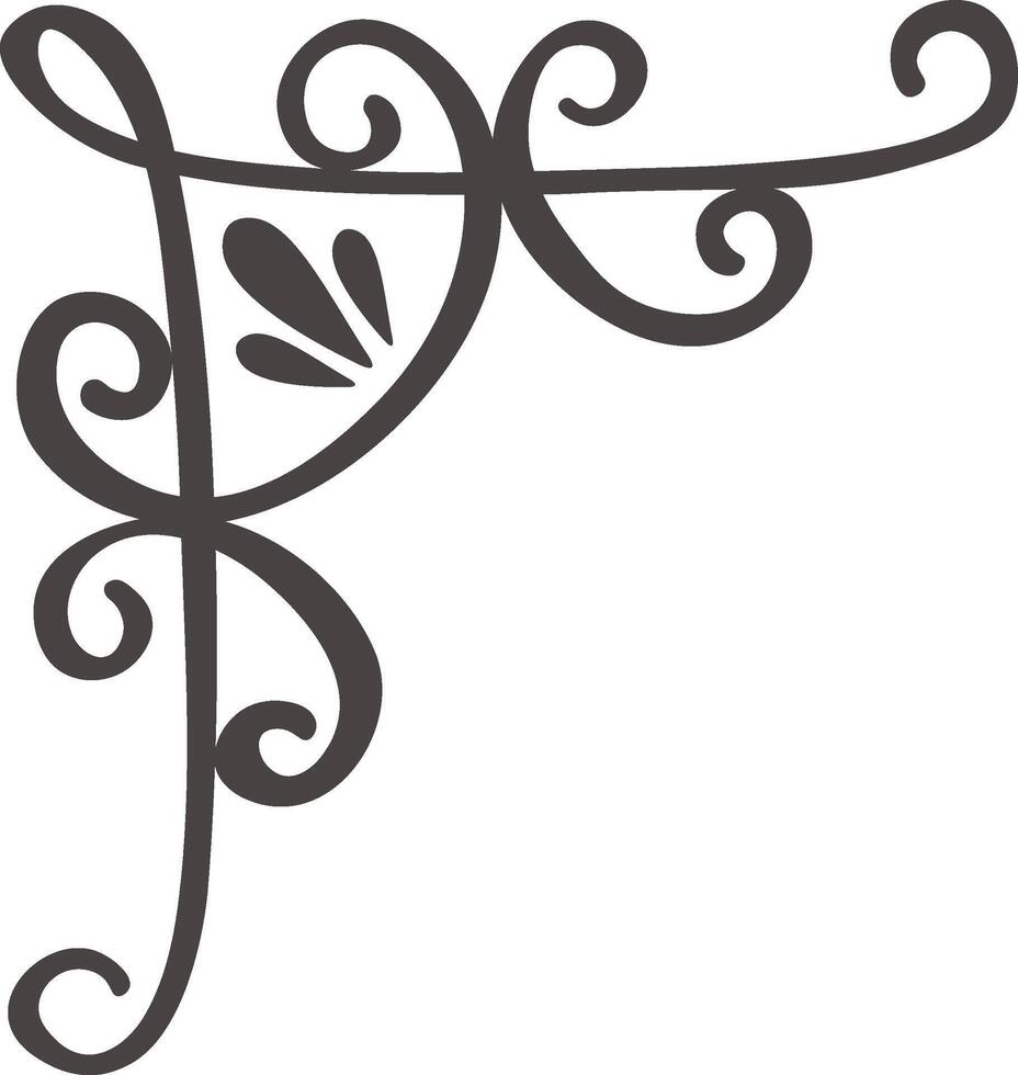 Hand drawn scrollwork creates an elegant and decorative corner element, featuring swirling lines and flourishes in a classic design, suitable for various design projects vector