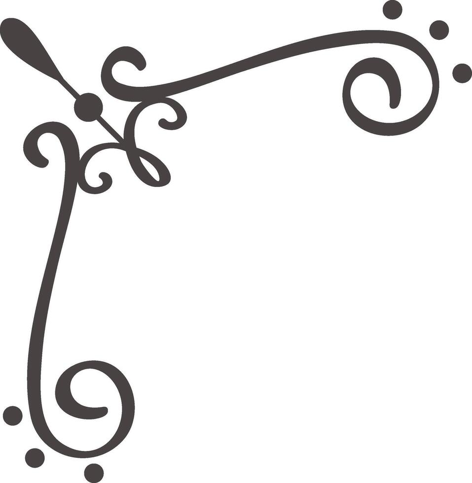 Elegant flourish forming a corner design element with swirls, dots, and curves, providing a sophisticated touch for various design applications vector