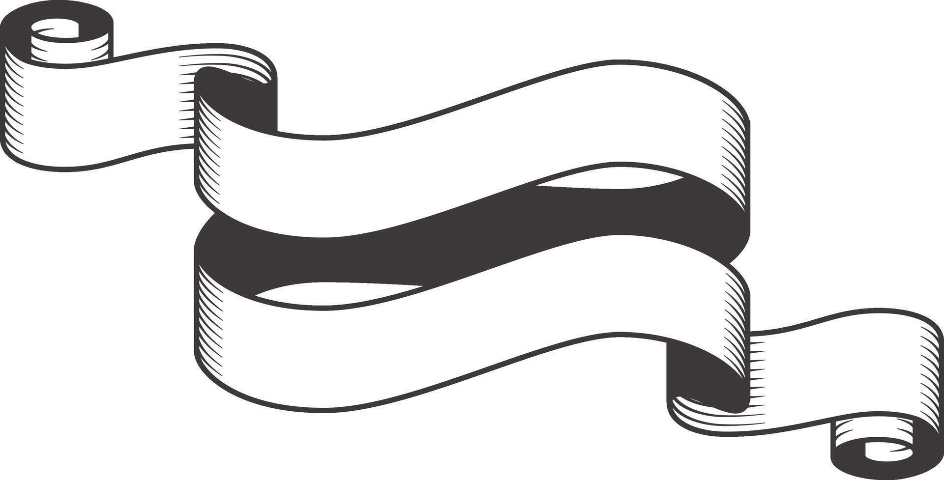 Double vintage ribbon banner waving gracefully in the wind, featuring ample copy space. Hand drawn style illustration with elegant curves and decorative elements vector